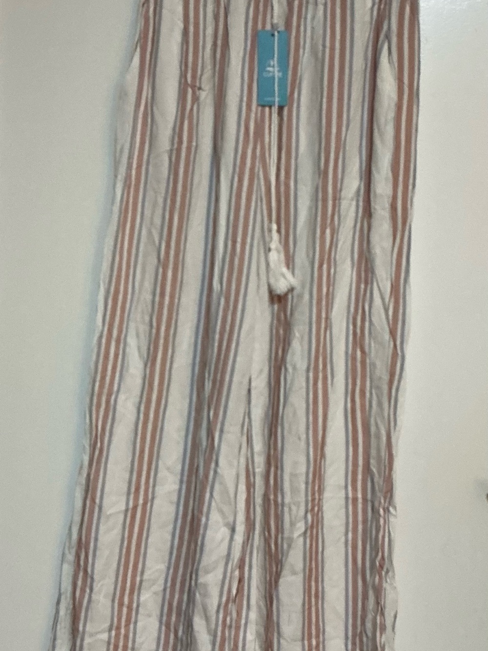 Striped Linen-Blend Women Pants in White and Brown - Relaxed Fit Cover - Up